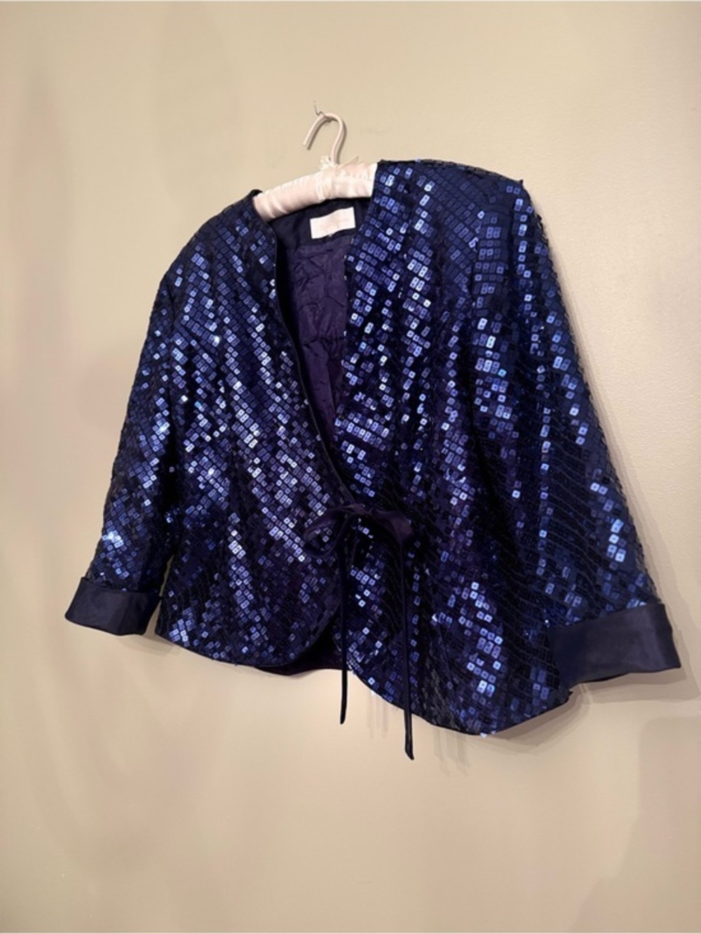 Karen  Lawrence by Matthew  Vintage Blue Sequin Side-Tie Evening Blazer Jacket